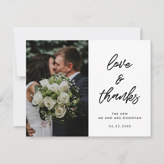 Moderne Typografie Hochzeit Foto Liebe und Dank Dankeskarte (Vorderseite)