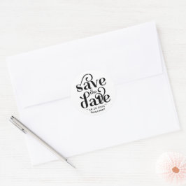 Moderne Typografie-Hochzeit rettet das Datum Runder Aufkleber