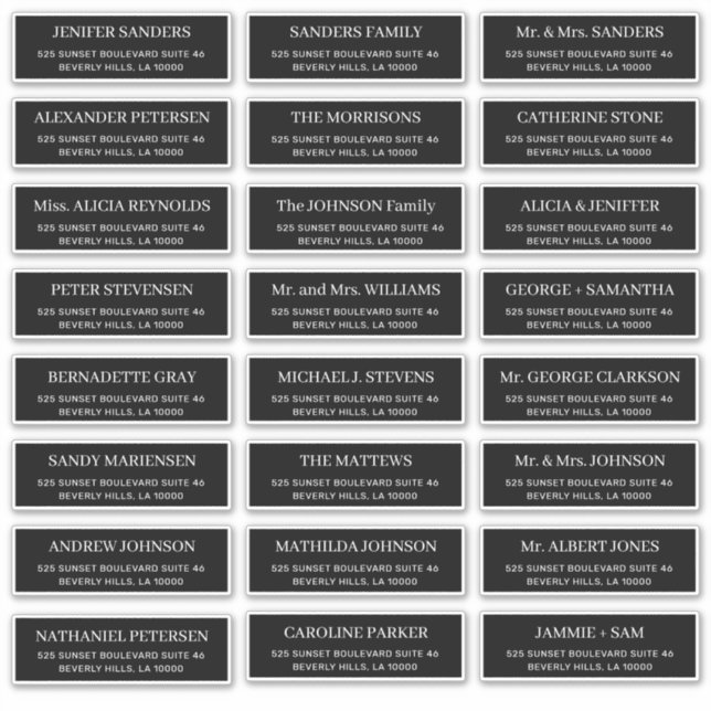 Moderne Typografie Hochzeitsgast-Adresse schwarz Aufkleber (Vorderseite)