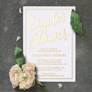 Moderne Typografie Hochzeitspaare Dusche Real Folieneinladung