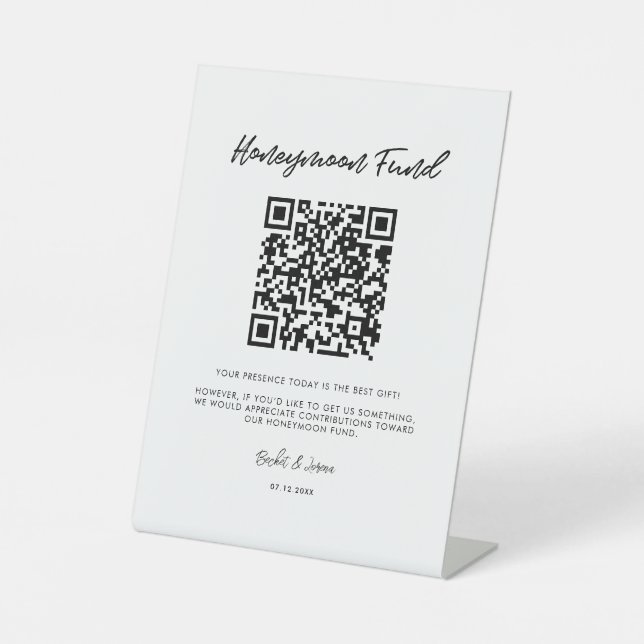 Moderne Typografie Honeymoon-Fonds QR-Code Sockelschild (Vorderseite)