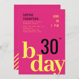 Moderne Typografie Hot Pink Yellow Birthday Party Einladung