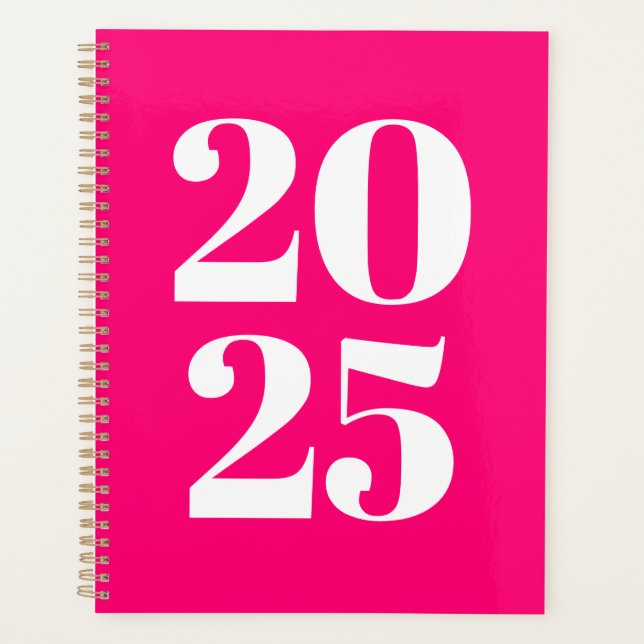 Moderne Typografie Hot-Rosa Custom Year Monogram Planer (Vorderseite)