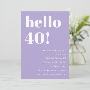 Moderne Typografie Lavendel 40. Geburtstagsfeier Einladung