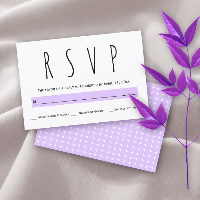 Moderne Typografie-Lavendel lila Hochzeit RSVP Karte (Von Creator hochgeladen)
