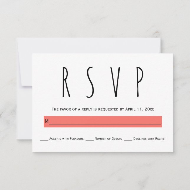 Moderne Typografie lebende Korallenhochzeit RSVP K (Vorderseite)