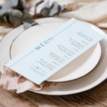 Moderne Typografie Light Blue Bar Mitzvah Menu Menükarte<br><div class="desc">Fügen Sie dem Bar Mitzvah Ihres Sohnes ein besonderes Detail hinzu. Dazu wählen Sie aus unserem hellblauen,  marineblauen und weißen Bar mitzvah Party Dinner Menü,  das mit feinem,  modernem Typografie und einem lässigen Ambiente aufwartet.</div>