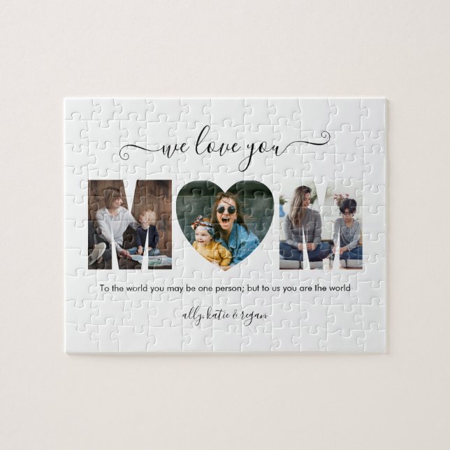 Moderne Typografie MAMA 3 Foto Collage Geschenk fü Puzzle (Horizontal)