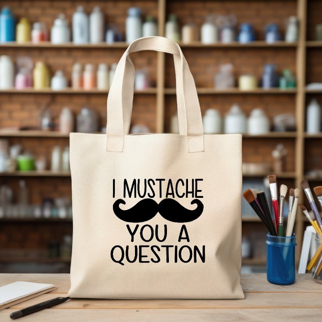 Moderne Typografie Minimalistisch Jumbo Stoffbeutel (Funny Mustache You A Question Large Tote Bag)