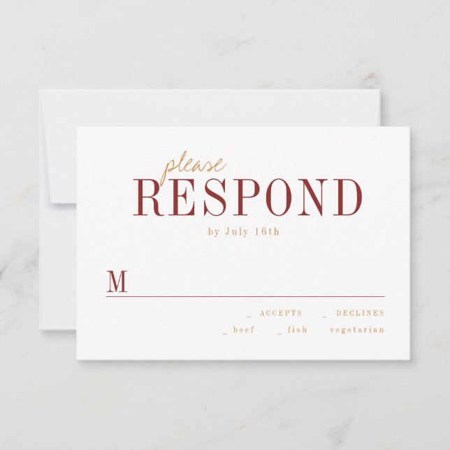 Moderne Typografie minimalistische Hochzeit im Her RSVP Karte (Vorderseite)