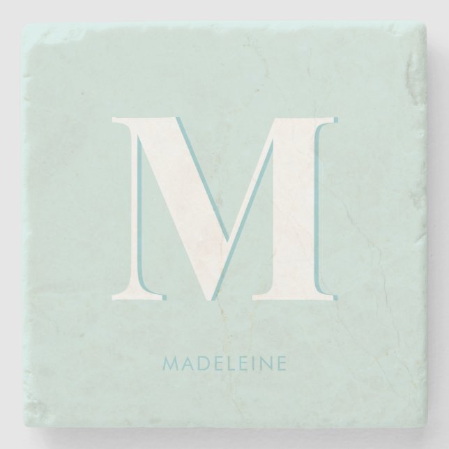 Moderne Typografie Mint Turquoise Monogram Initial Steinuntersetzer (Vorderseite)