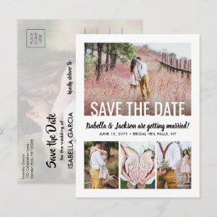 Moderne Typografie mit fünf Fotos Hochzeit rettet  Ankündigungspostkarte