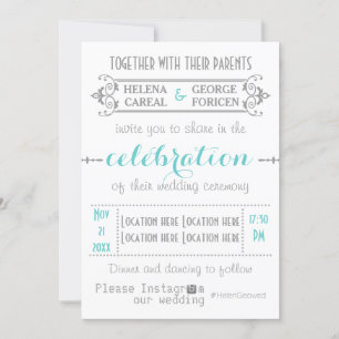 Moderne Typografie mit Instagram Hashtag Hochzeit Einladung