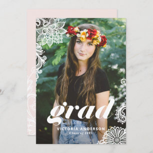 Moderne Typografie mit Lace Foto Graduation Party Einladung