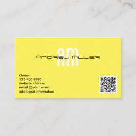 Moderne Typografie Monogram Yellow Add QR Code Visitenkarte
