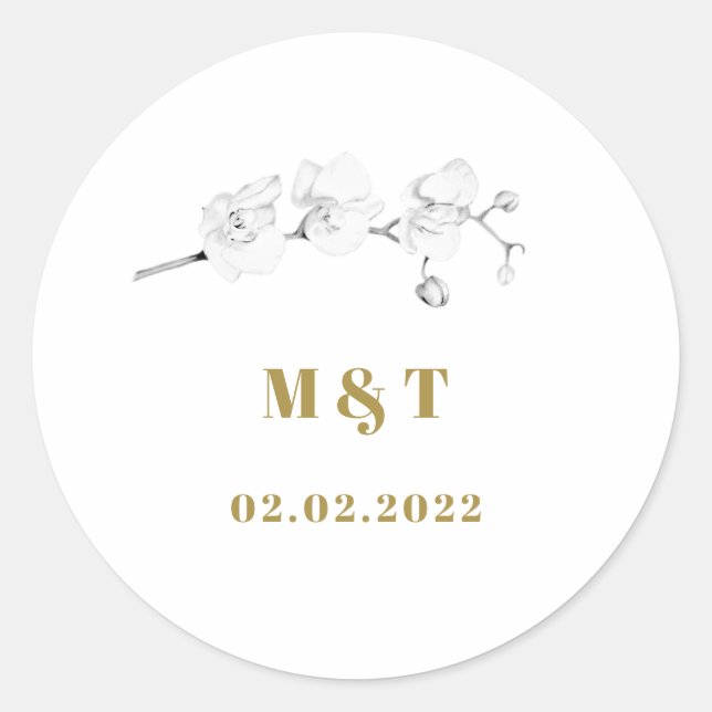 Moderne Typografie-Monogramm-Blumenorchideen Runder Aufkleber (Vorderseite)