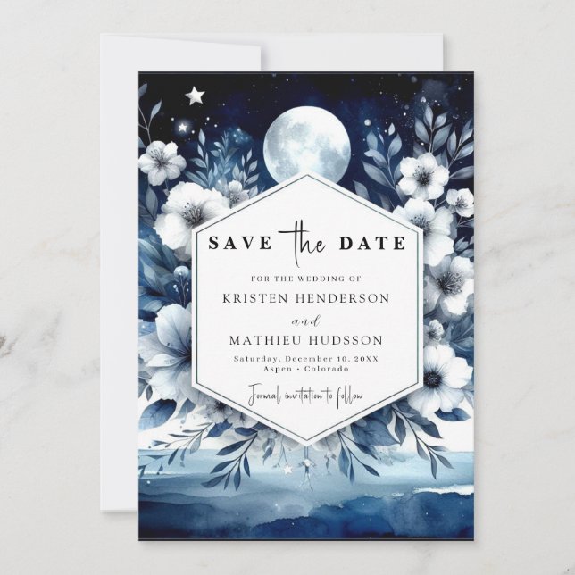 Moderne Typografie Moonlit Wedding Save The Date (Vorderseite)