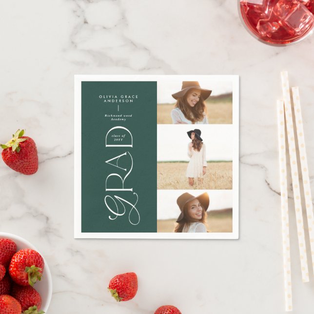 Moderne Typografie Multi-Foto-Absolvent dunkelgrün Serviette (Beispiel)