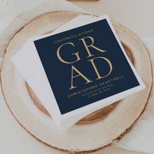 Moderne Typografie Navy Blue Gold Graduation Party Serviette