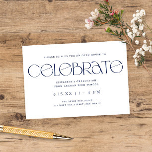 Moderne Typografie Navy Blue Graduation Party Begleitkarte