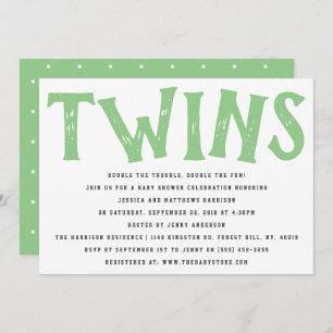 Moderne Typografie Neutral Twins Baby Dusche Einladung