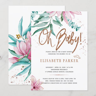 Moderne Typografie Oh Baby Florale Babyparty Einladung