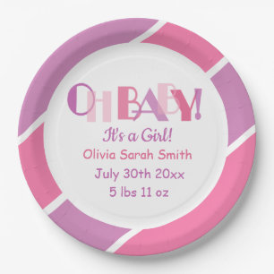 Moderne Typografie Oh Baby Pink Babydusche Papier Pappteller