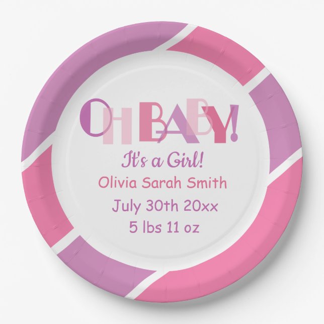 Moderne Typografie Oh Baby Pink Babydusche Papier Pappteller (Vorderseite)