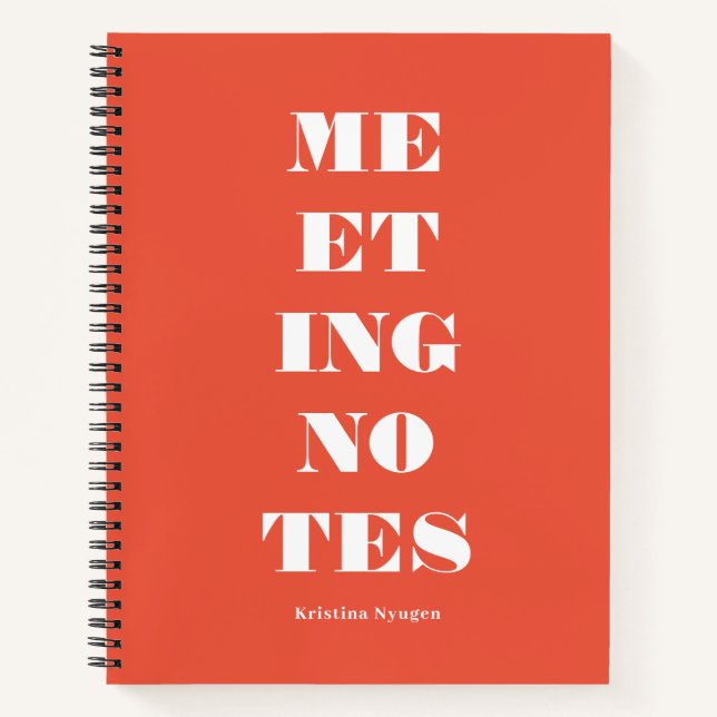 Moderne Typografie Orange Meeting Notes Notizbuch (Vorderseite)