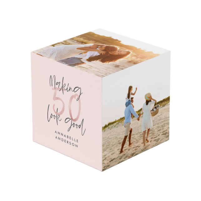 Moderne Typografie pink mädchenschwarz 50. Geburts Würfel (Vorderseite Schrägansicht)