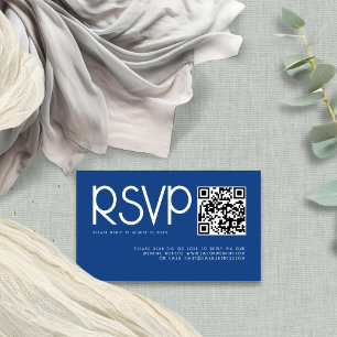 Moderne Typografie QR Code Blue Wedding RSVP Begleitkarte