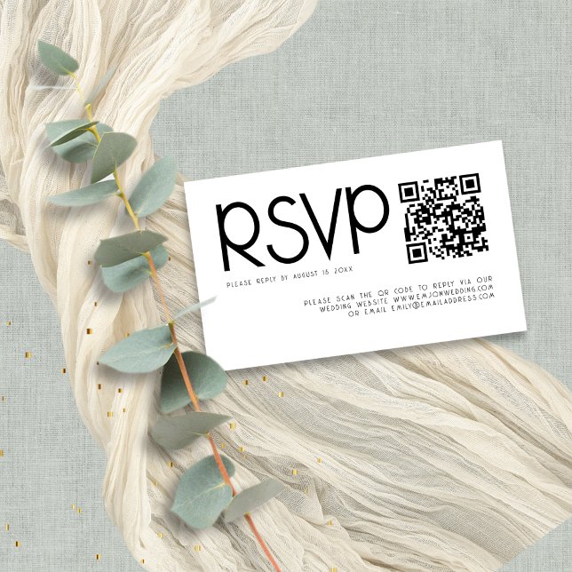 Moderne Typografie QR Code Schwarz-weiß Wedding RS Begleitkarte (mini size 3.5 x 2" enclosure)