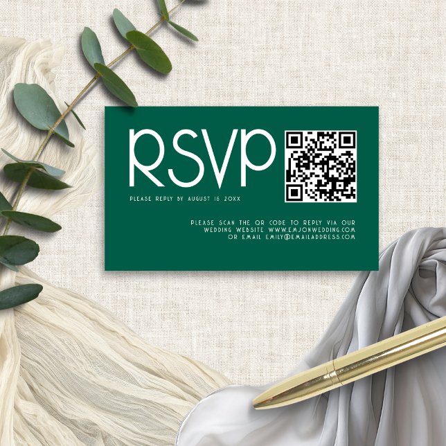 Moderne Typografie QR Code Smarald Wedding RSVP Begleitkarte (Mini size enclosure)