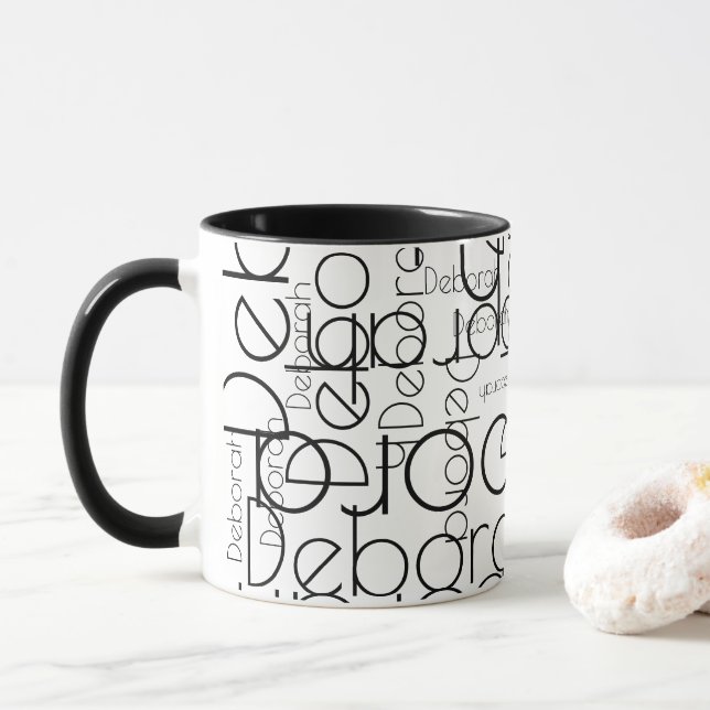 Moderne Typografie Retro Schwarzweiß Tasse (Mit Donut)