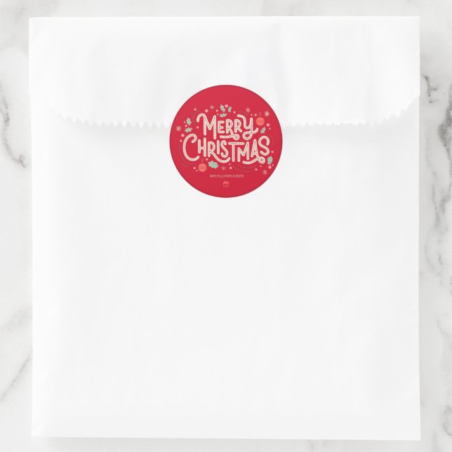 Moderne Typografie Rot Frohe Weihnachten Runder Aufkleber (Tasche)