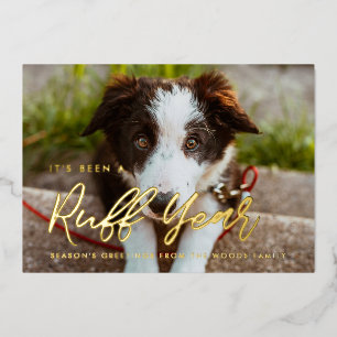 Moderne Typografie Ruff Year Dog Foto Folien Feiertagskarte