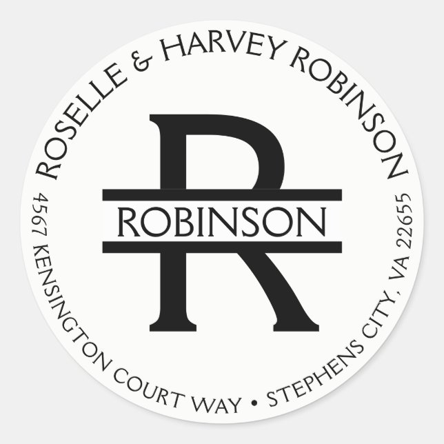 Moderne Typografie-rundes KreisName und Anschrift Runder Aufkleber (Vorderseite)