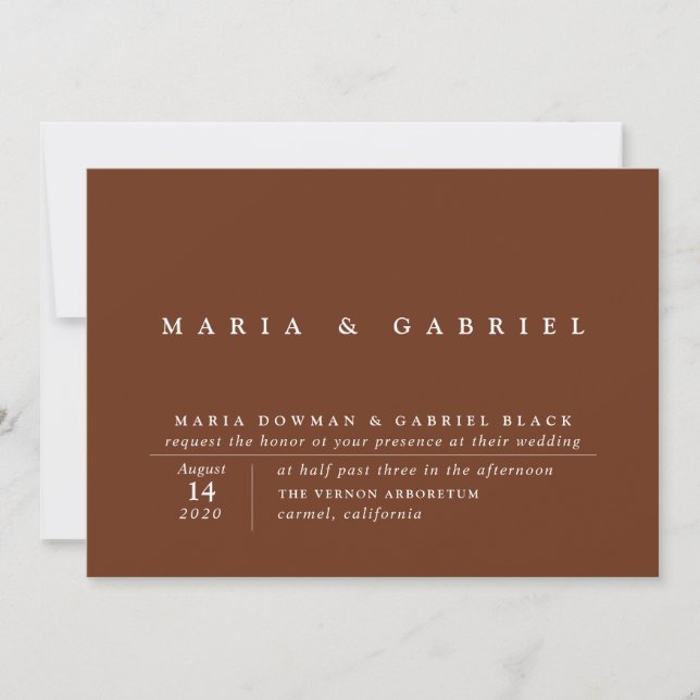 Moderne Typografie Rust Brown einfache Hochzeit Einladung (Vorderseite)