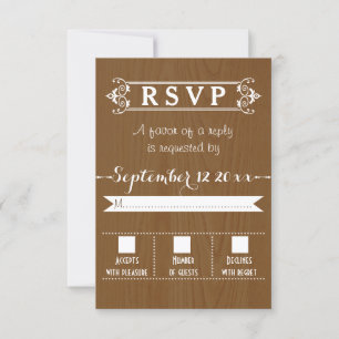 Moderne Typografie rustikale Holzhochzeit RSVP