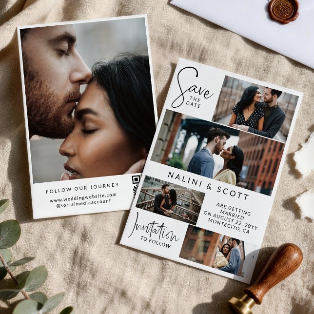 Moderne Typografie-Schnappschüsse QR-Code-Hochzeit Save The Date (Von Creator hochgeladen)