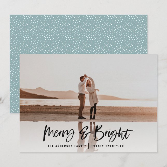 Moderne Typografie-Schrift Blau Foto Weihnachten (Vorne/Hinten)