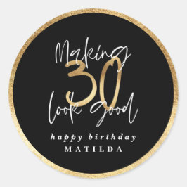 Moderne Typografie Schwarz und Gold 30. Geburtstag Runder Aufkleber