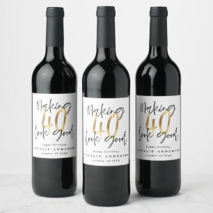 Moderne Typografie Schwarz und Gold 40. Geburtstag Weinetikett