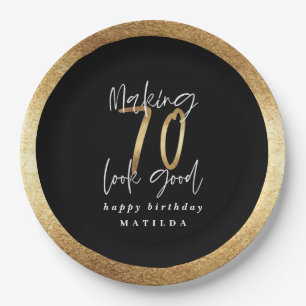 Moderne Typografie Schwarz und Gold 70. Geburtstag Pappteller