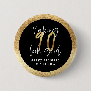 Moderne Typografie schwarz und gold 90. Geburtstag Button