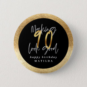 Moderne Typografie schwarz und gold 90. Geburtstag Button