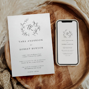 Moderne Typografie Schwarz-Weiß-Botanische Hochzei Einladung