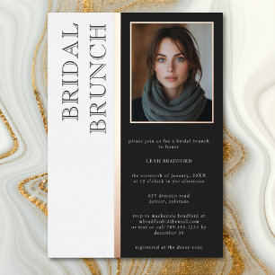 Moderne Typografie Schwarz-Weiß-Foto-Braut-Brunch Folieneinladung