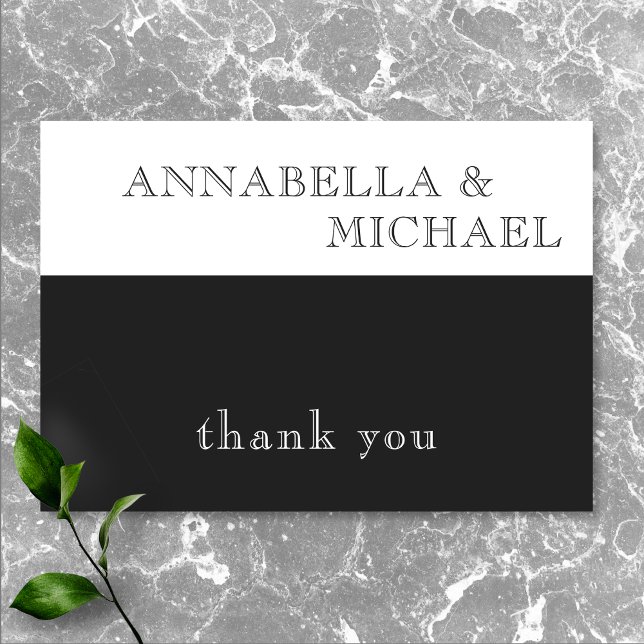Moderne Typografie Schwarz-weiß Hochzeit Dankeskarte (Modern Typography Black White Wedding Thank You Card)