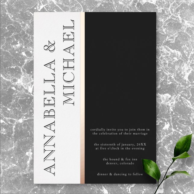 Moderne Typografie Schwarz-weiß Hochzeit Folieneinladung (Modern Typography Black White Wedding Foil Invitation)